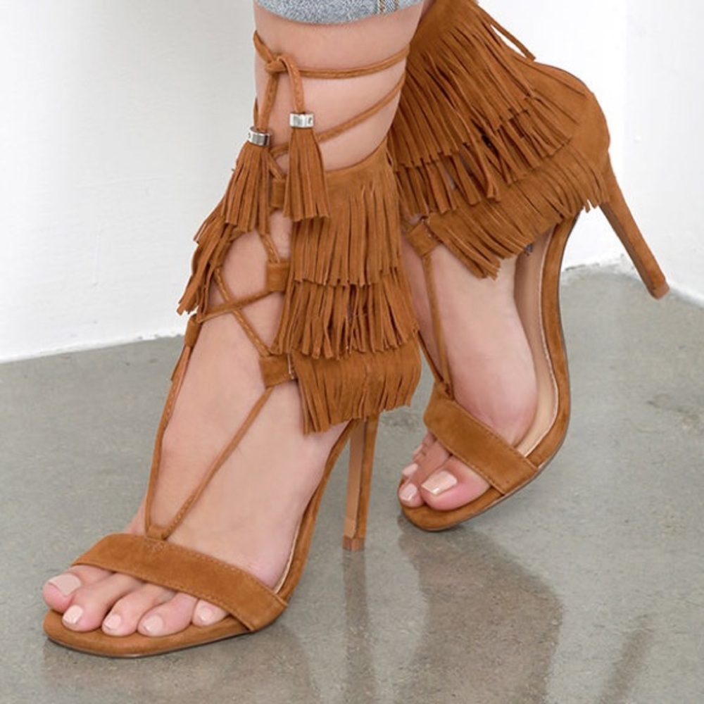 Brown Fringe Lace Up Boots
